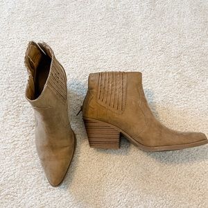 Beige suede western ankle booties